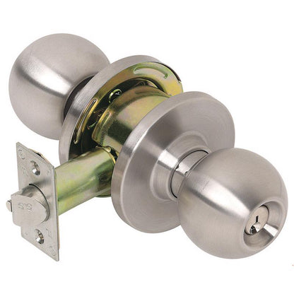 Emery Jensen Lock Entry Ball US32D, silver door lock handle with keyhole and latch for secure entry.