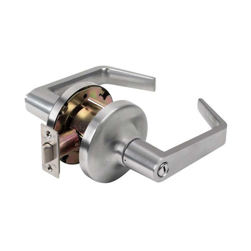 Emery Jensen LOCK STORERM LEVR US26D entry lock with durable metal body and key cylinder for secure door locking.