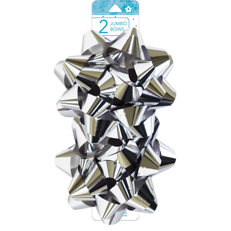 BOWS JUMBO SILVER CARDED - Pack of 6