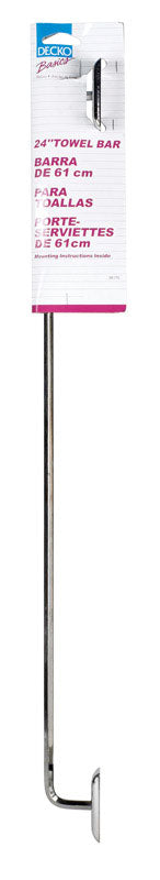 Emery Jensen 24-inch diamond chrome bar towel with exposed screw mounting, shown with a towel hanging on the bar.