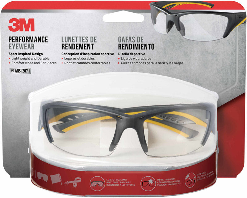 Emery Jensen 3M safety glasses IR CLR for eye protection, clear lenses with side shields, suitable for industrial safety.