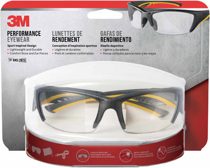 Emery Jensen 3M safety glasses IR CLR for eye protection, clear lenses with side shields, suitable for industrial safety.