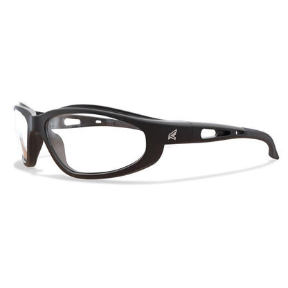Emery Jensen EDGE eyewear CLR Dakura eye protection glasses with clear lenses and black frame, designed for safety and comfort.