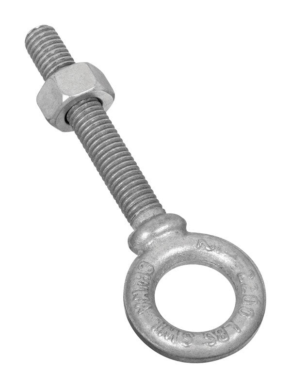 Heavy-duty eye bolt from Emery Jensen, 1/2 inch by 3 1/4 inches, with a galvanized finish for secure lifting and anchoring.