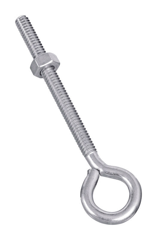 Emery Jensen zinc plated eye bolt 1/4 inch by 4 inches with threaded shank and eye loop for lifting or securing loads.