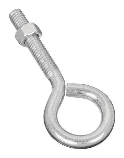 Emery Jensen zinc-plated 3/8x4-inch eye bolt showing a sturdy metal eye with threaded shank for lifting or securing.