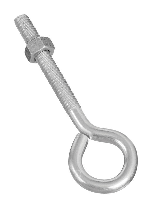 Emery Jensen zinc-plated eye bolt with 5/16-inch diameter and 4-inch length, suitable for heavy-duty fastening and lifting applications.