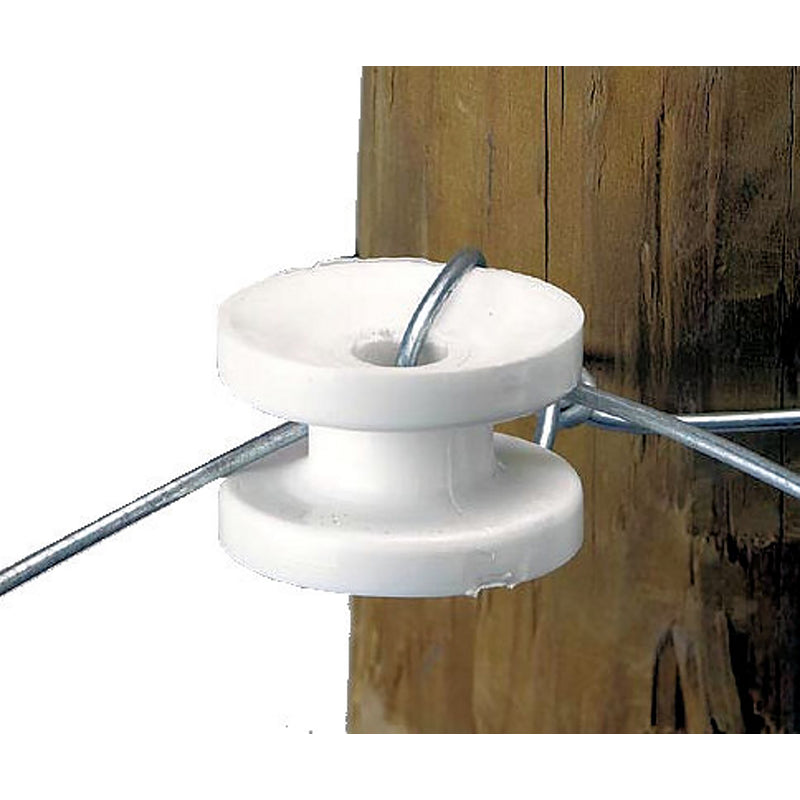 Round corner insulator for fence products, designed by Emery Jensen, used to secure fencing components.