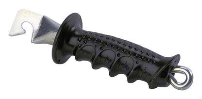 Electric gate handle from Emery Jensen fence products, sturdy metal handle with latch for secure gate operation.