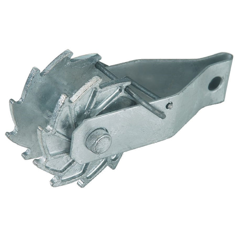 Zinc wire fence strainer by Emery Jensen, used for securing and tightening wire fencing, with a sturdy metal construction.