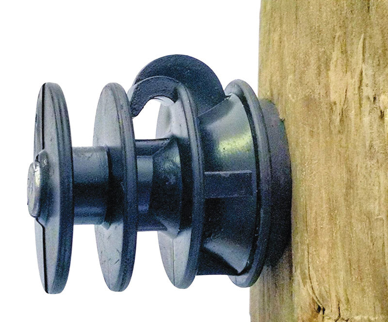Emery Jensen wood post insulators for fence posts, 25-pack, designed to secure wire fencing to wooden posts.