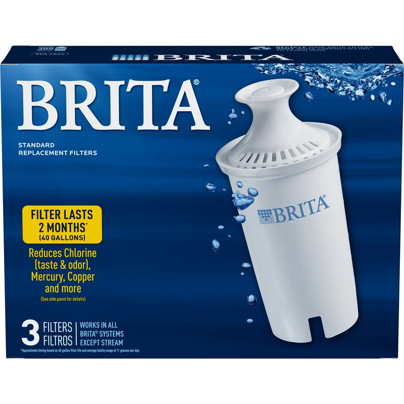 Set of three Brita water pitcher filters by Emery Jensen for improved water taste and quality.