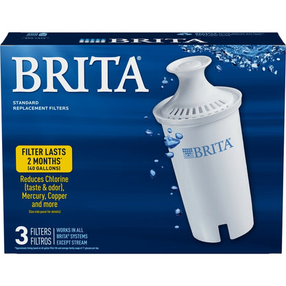 Set of three Brita water pitcher filters by Emery Jensen for improved water taste and quality.