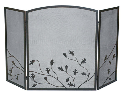 Emery Jensen fireplace screen 32x50 inches with black metal frame and mesh design to protect from sparks and debris.