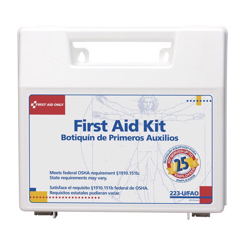 Emery Jensen first aid kit for 25 persons, containing essential medical supplies in a portable kit.