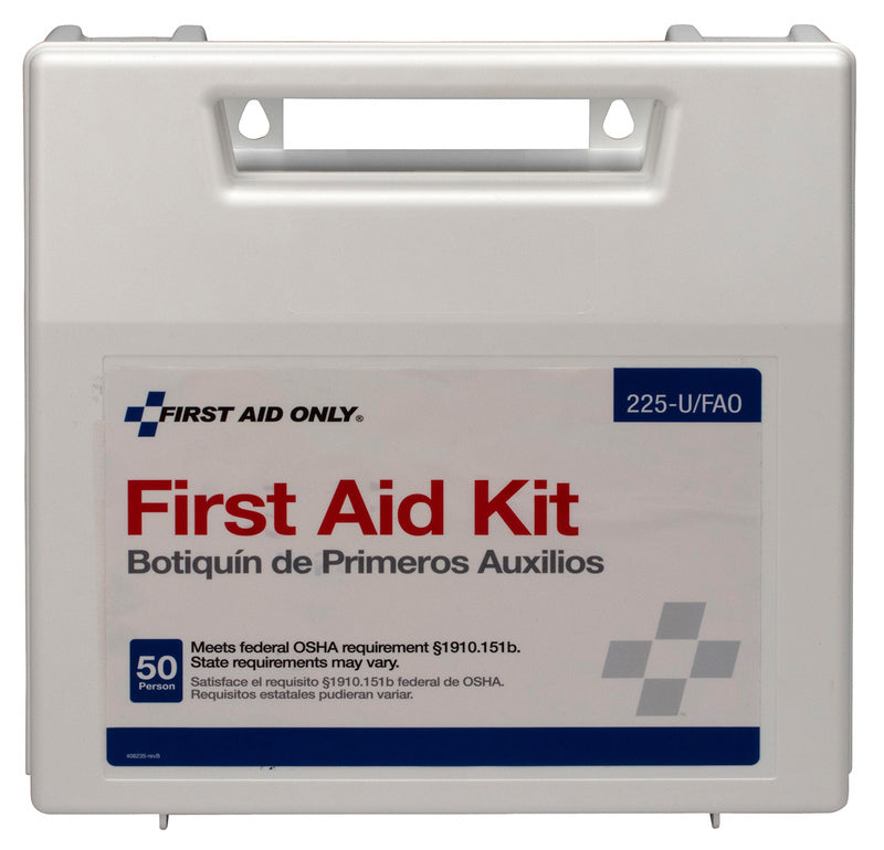 Emery Jensen first aid kit for 50 persons with medical supplies in a portable case, suitable for emergency preparedness.
