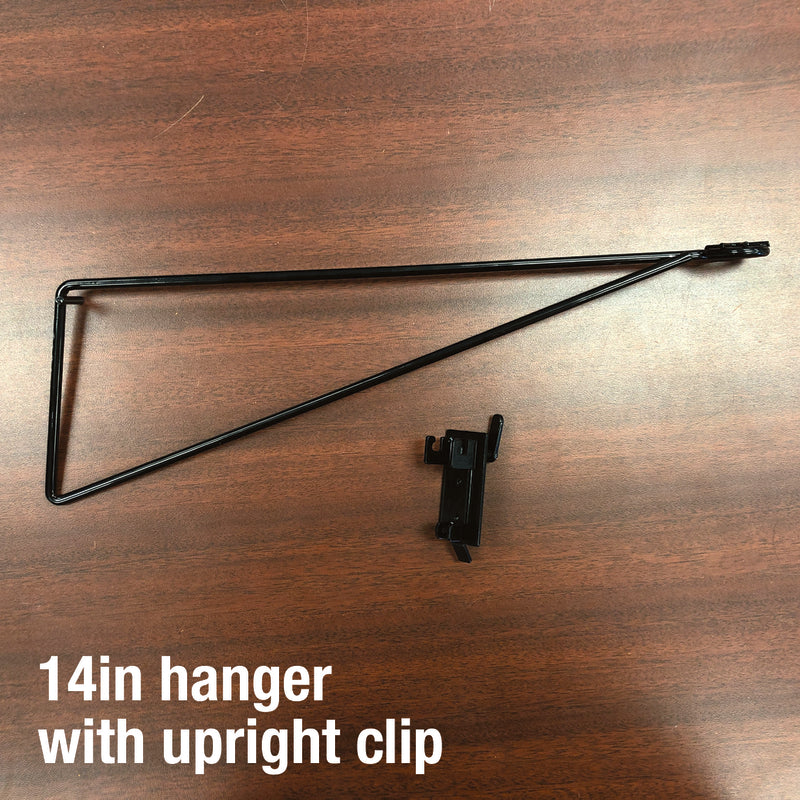 Black 14-inch metal bracket arm from Emery Jensen for fixturing, shown in a sturdy, functional design.