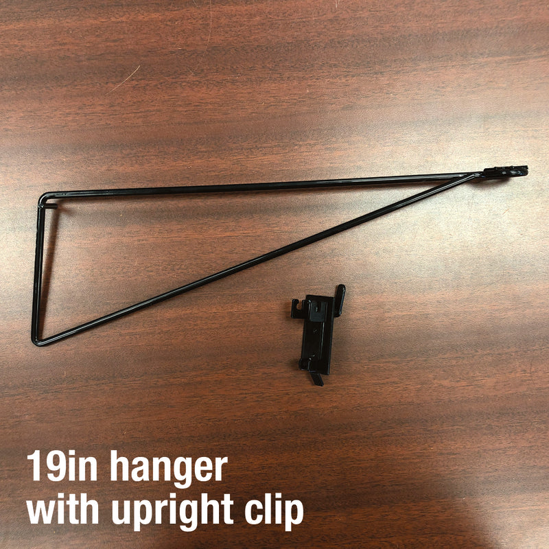 Black 19-inch metal bracket arm for fixing, by Emery Jensen, shown mounted on a surface with mounting holes and hardware.