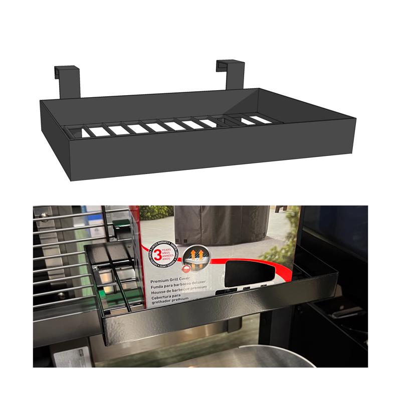 Black Emery Jensen display shelf grill fixing, showcasing the fixture's sleek design and mounting features.