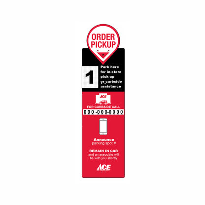Black and red graphic sign fixture from Emery Jensen, used for signage or display purposes.