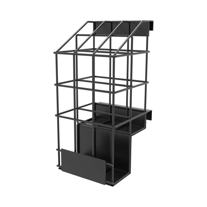 Black Emery Jensen mower blade rack fixing fixture showing metal construction and mounting features for lawn mower blades.