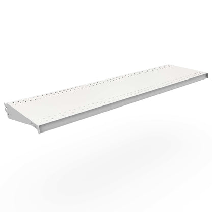 Emery Jensen white DL style shelf fixture, 48x13 inches, mounted on a wall for storage and display purposes
