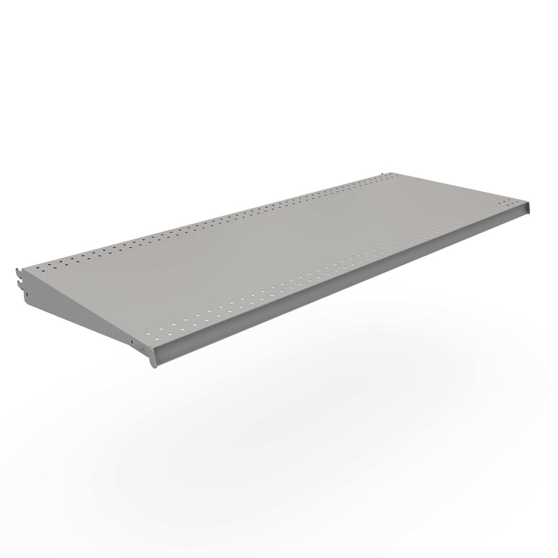 Emery Jensen SHELF DL STYLE 48x19 silver fixing shelf showing a sturdy metal fixture with a sleek silver finish.