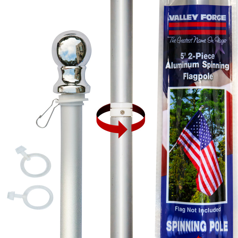 Aluminum 2-piece 5-foot flag pole by Emery Jensen, suitable for outdoor flag display with sturdy construction and bright finish.