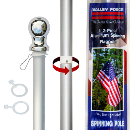 Aluminum 2-piece 5-foot flag pole by Emery Jensen, suitable for outdoor flag display with sturdy construction and bright finish.