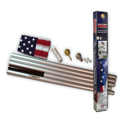Emery Jensen US flag set with 20-foot pole, featuring a vibrant American flag for outdoor display.