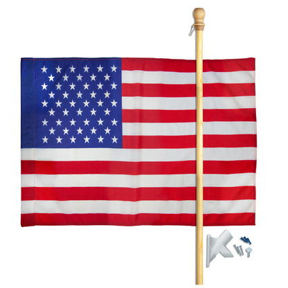 Emery Jensen US flag set with nylon material, 2.5x4 feet size, suitable for outdoor display or patriotic decoration.