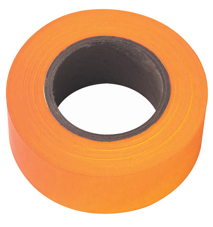 Emery Jensen flagging tape and flags, 150 feet of orange marking tape with flags for safety and signaling purposes.