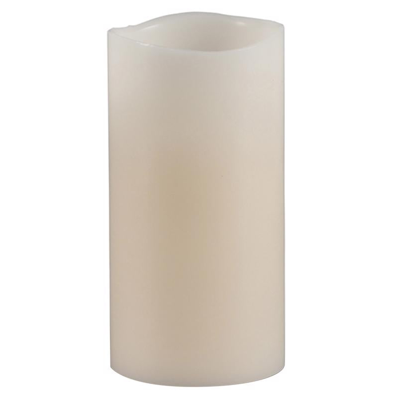 Emery Jensen WVY EDG pillar flameless candles with a warm glow, designed for safe, decorative lighting.