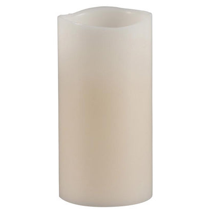 Emery Jensen WVY EDG pillar flameless candles with a warm glow, designed for safe, decorative lighting.