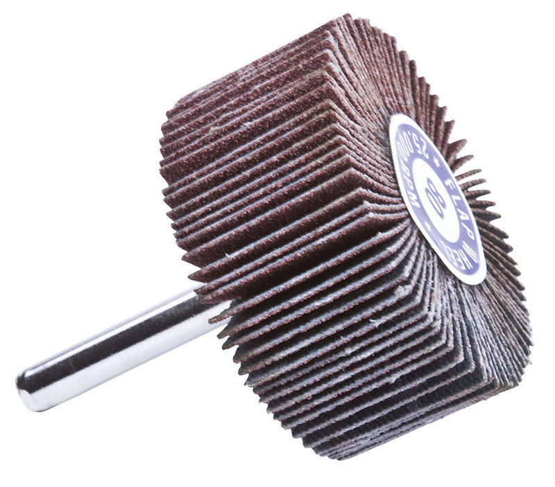Emery Jensen 2x1 inch flap wheel with 80 grit abrasive for grinding and finishing applications.