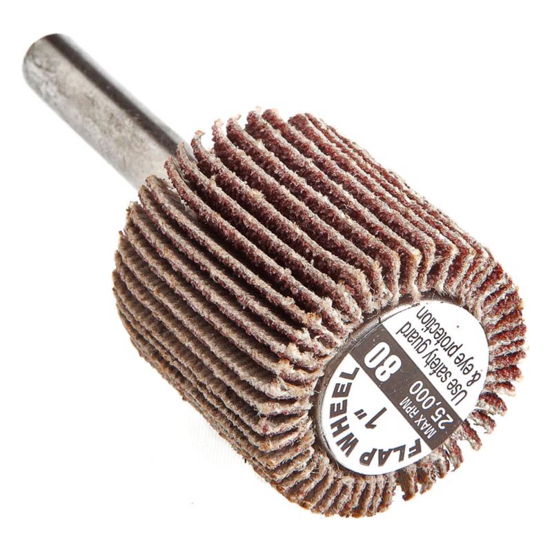 Emery Jensen 1x1 inch flap wheel disc with 80 grit abrasive for grinding and finishing surfaces.