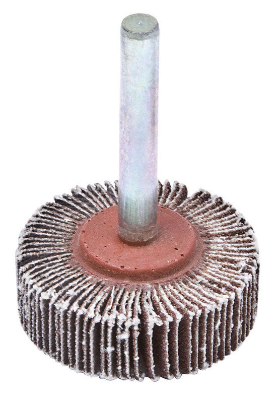 Emery Jensen flap disc wheel with 1.5-inch diameter, 1/2-inch thickness, 80 grit abrasive for grinding and finishing metal surfaces.