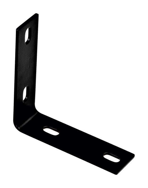 Emery Jensen flat corner iron brace in black, 5.1x1.5 inches, used for reinforcing corners in woodworking or construction projects.