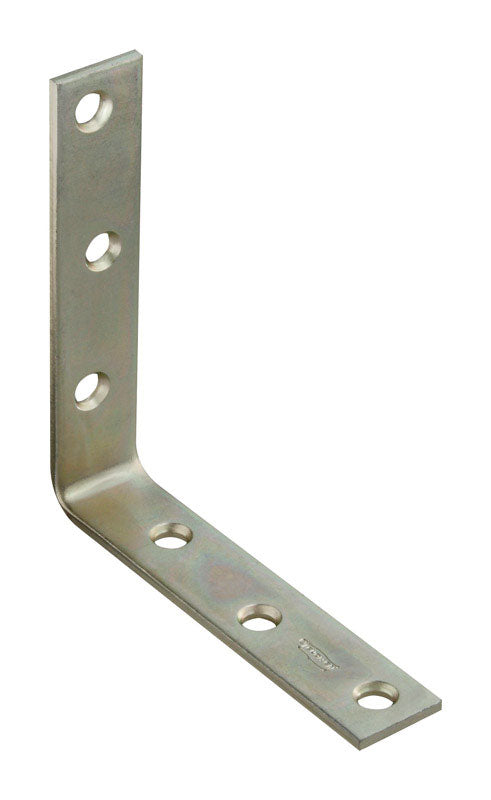 Zinc flat corner brace by Emery Jensen, 5x1 inches, used for reinforcing corners in woodworking or construction projects.