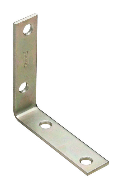 Emery Jensen flat corner iron brace in zinc 3x3/4 inch for woodworking and framing projects.