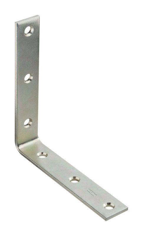 Emery Jensen flat corner iron brace ZN 6x1-1/8 for structural support and reinforcement in woodworking and construction projects.