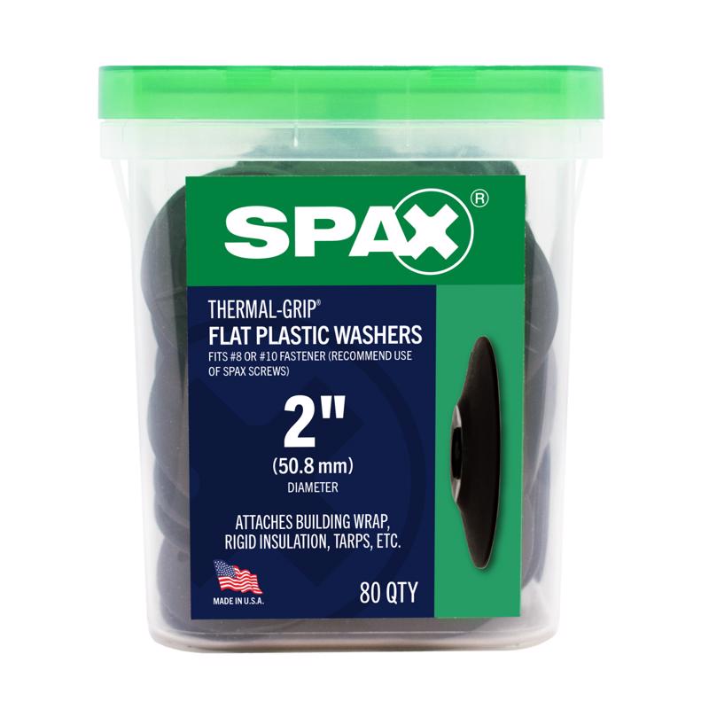 Emery Jensen flat washer in 2-inch size, set of 80, made of plastic, showing the round, flat shape suitable for fastening applications.