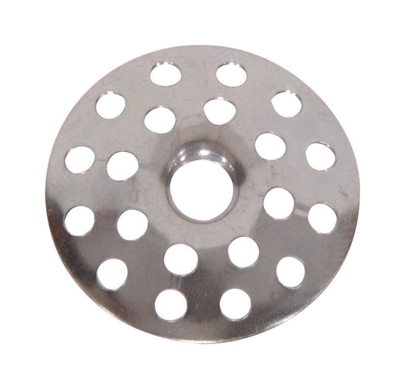 Flat plaster washer by Emery Jensen, 1-inch diameter, showing a metal washer used for drywall or plaster applications.
