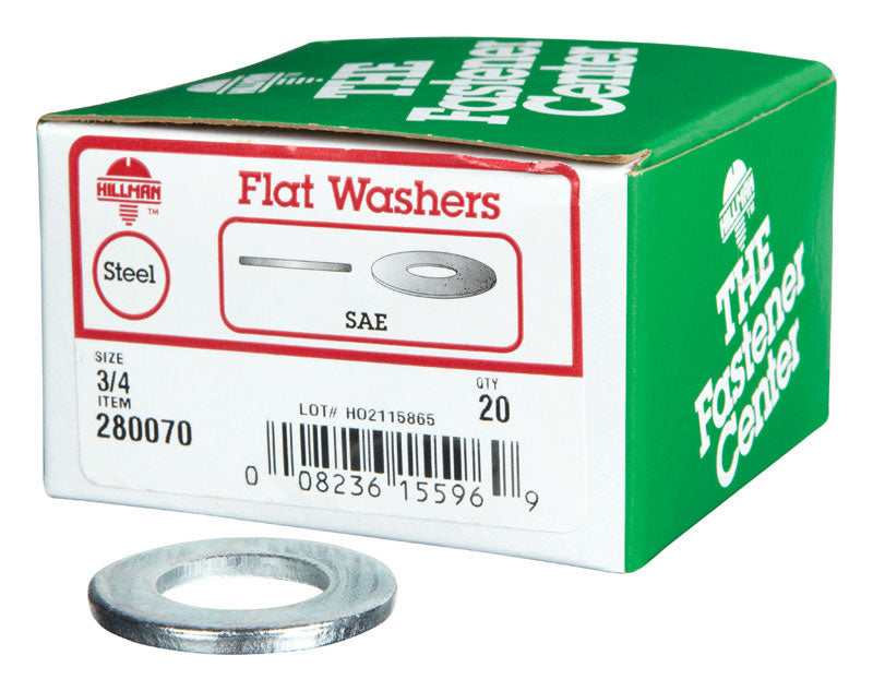 Emery Jensen SAE flat washer 3/4 inch, BX20, metal flat washer for mechanical applications, shown in a close-up image.