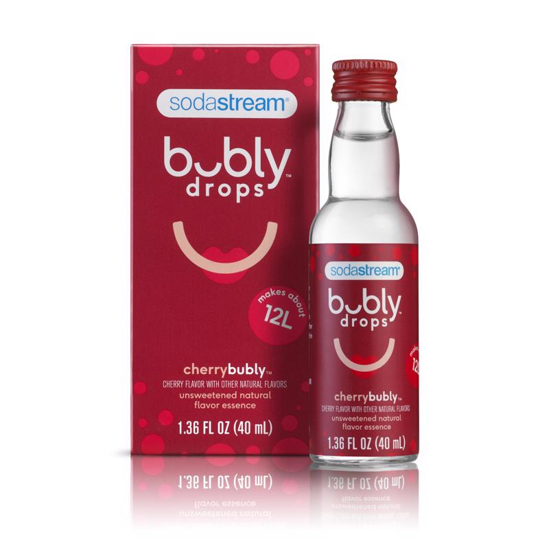 Emery Jensen BUBLY Cherry Drops flavor in a clear container, showcasing vibrant cherry-flavored drops for drinks and recipes.