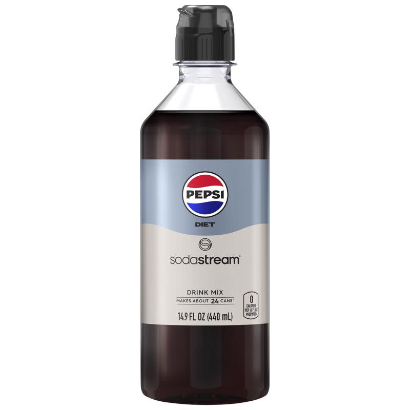 Emery Jensen Diet Pepsi soda mix flavor in a clear container, highlighting vibrant packaging and brand label.