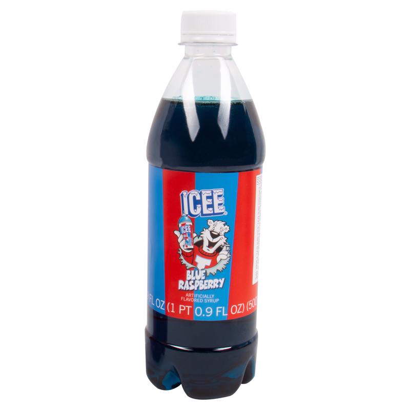 Emery Jensen raspberry syrup in a clear liquid bottle, ideal for flavoring drinks and desserts.