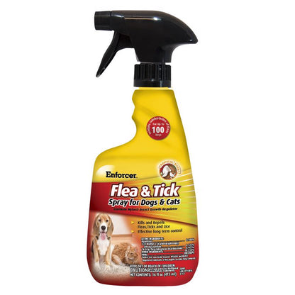 Emery Jensen Flea and Tick Spray for dogs and cats, 16oz, in a spray bottle, used to repel fleas and ticks on pets.