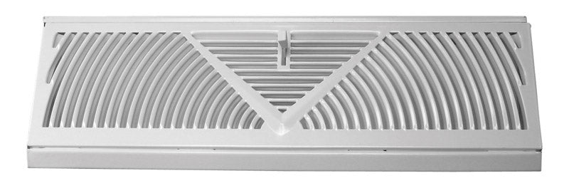 White Emery Jensen baseboard diffuser, 18-inch floor register with adjustable louvers for even air distribution.