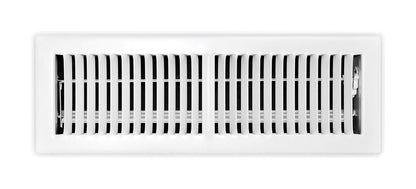 White 14x4 inch Emery Jensen floor register vent cover for HVAC airflow in a home or office.